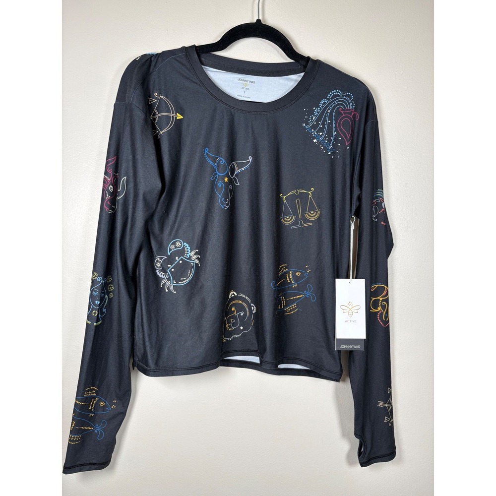 Johnny Was Active Celestin Step Hem Tee Black Zodiac Celestial Long Sleeve S NEW - Picture 3 of 14